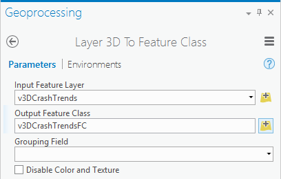 Das Werkzeug "3D-Layer in Feature-Class" ausführen Das Werkzeug "3D-Layer in Feature-Class" ausführen