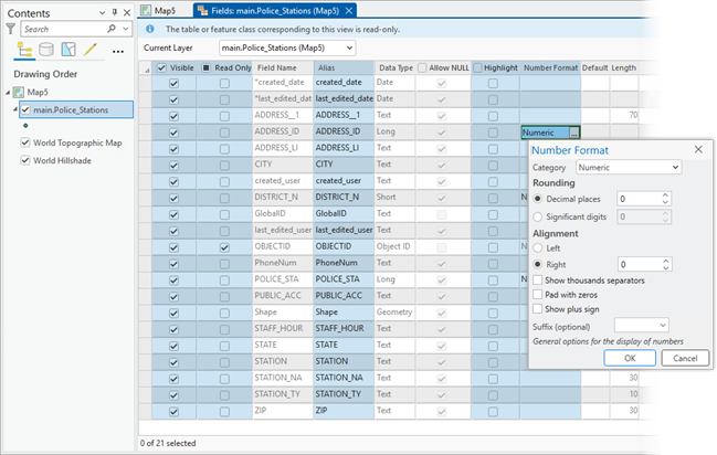 Ansicht "Felder" im Bereich "Inhalt" Ansicht "Felder" im Bereich "Inhalt"