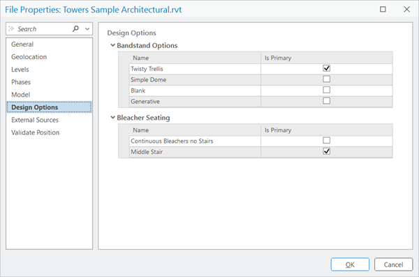 Bedienoberfläche "Designoptionen" für BIM-Dateieigenschaften Bedienoberfläche "Designoptionen" für BIM-Dateieigenschaften