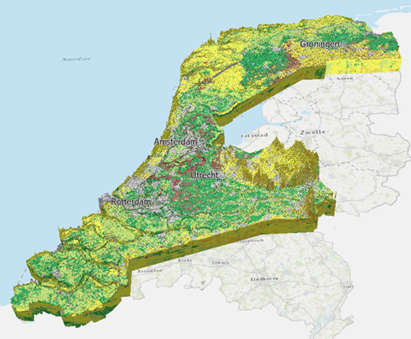 Untergrundmodell der Niederlande mit Gesteinsklassen als Einzelwerte Untergrundmodell der Niederlande mit Gesteinsklassen als Einzelwerte