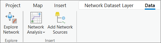 Die Werkzeuge "Netzwerkquellen hinzufügen" und "Netzwerk erkunden" werden auf dem Menüband angezeigt, wenn im Bereich "Inhalt" ein Netzwerk-Dataset hinzugefügt wird.