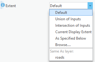 Default Extent control with the Intersect and Union of Inputs buttons
