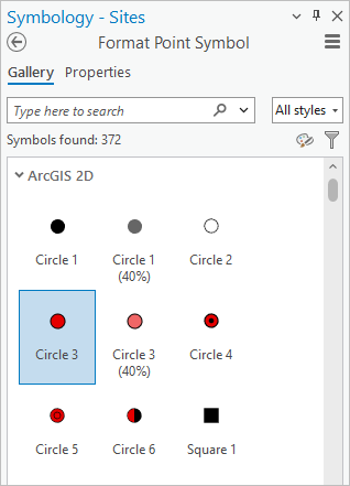 Bereich "Symbolisierung" mit ausgewähltem Symbol "Kreis 3"