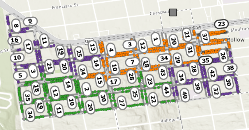 Stopps sind den Routen zugewiesen.
