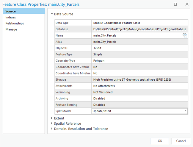 Feature-Class-Eigenschaften in einer Mobile-Geodatabase