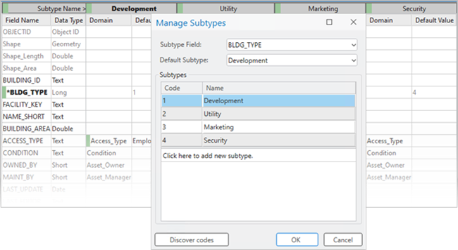 Erstellen von Subtypes für das Feld "BLDGTYPE" für den Layer "Building"