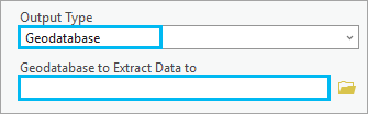 Im Werkzeug "Daten aus Geodatabase extrahieren" ist "Ausgabetyp" auf "Geodatabase" festgelegt.