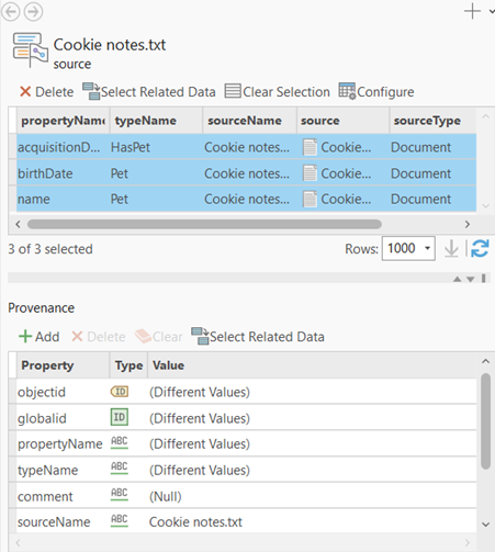 Wählen Sie alle Provenienzdatensätze aus, die oben im Bereich "Details" aufgeführt sind.