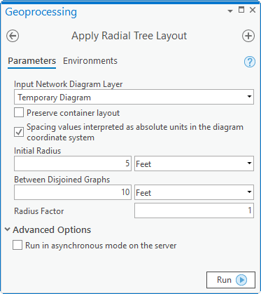Parameter für "Layout für radiale Baumstruktur anwenden"