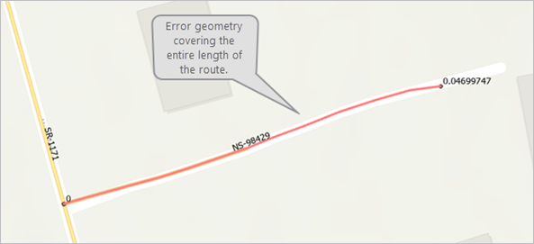 Fehlergeometrie, die die gesamte Länge der Route abdeckt