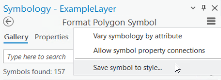 Ansicht mit der Option "Symbol in Style speichern" im Modus "Symbol formatieren" des Bereichs "Symbolisierung"