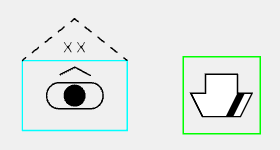 Visuelles Beispiel von zwei Wörterbuchsymbolen, wobei alle Konfigurationen außer "Füllung" aktiviert sind