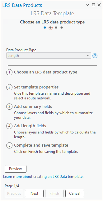 Bereich "Typ für LRS-Datenprodukt auswählen" des Assistenten "LRS-Datenvorlage"