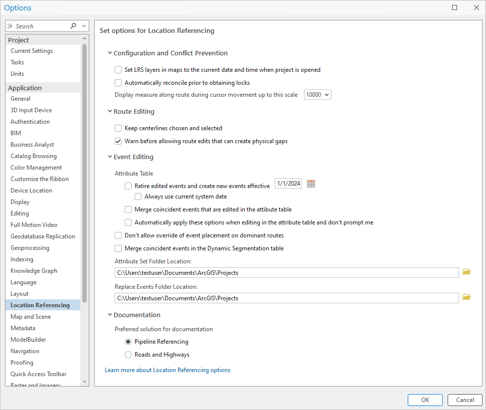 Location Referencing-Optionen