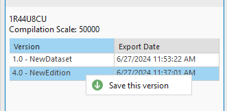 Save this version option from the context menu for an export in the S-57 Product Manager pane