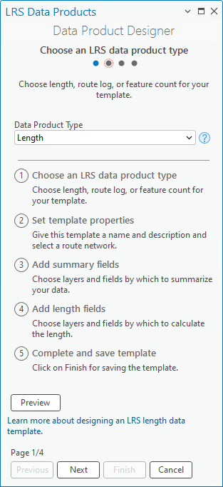 Seite "Typ für LRS-Datenprodukt auswählen"