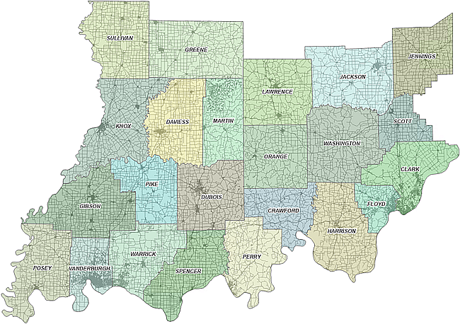 Nach County-Polygonen ausgeschnittene Straßen