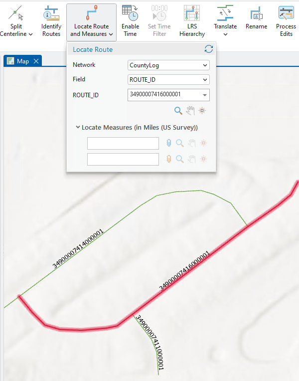 Die Route wird auf der Karte hervorgehoben, und die Optionen unter "Messwerte suchen" werden angezeigt. Die Route wird auf der Karte hervorgehoben, und die Optionen unter "Messwerte suchen" werden angezeigt.