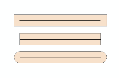 Mit quadratischen (oben), stumpfen (Mitte) und runden (unten) Abschlüssen gepufferte Linien