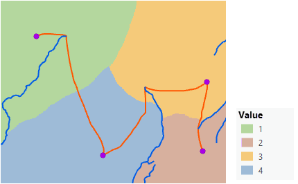 Karte eines optimalen Netzwerks über einer Entfernungsallokation