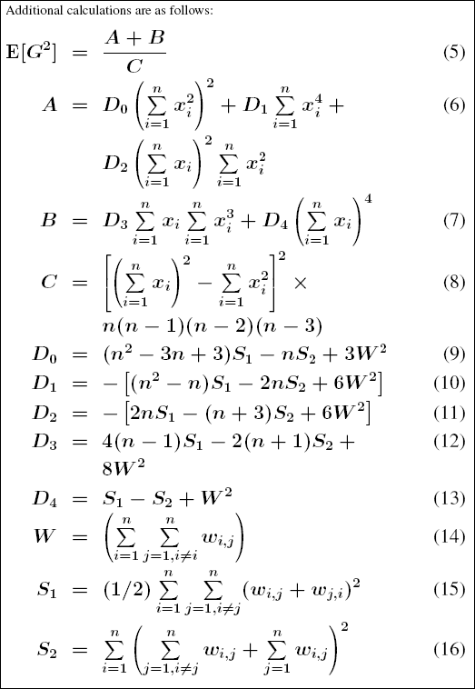 Zusätzliche Mathematik, die zum Berechnen der General G-Statistik verwendet wird.