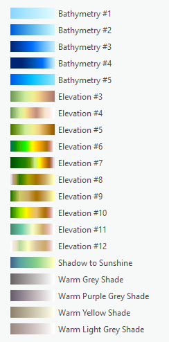 Bathymetry and elevation color schemes