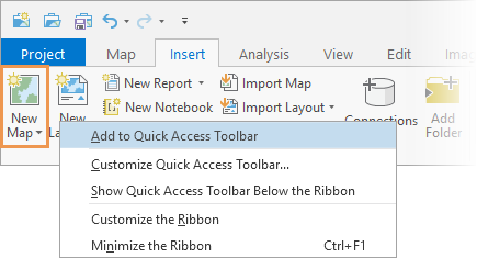 Context menu with Quick Access Toolbar options for a ribbon command