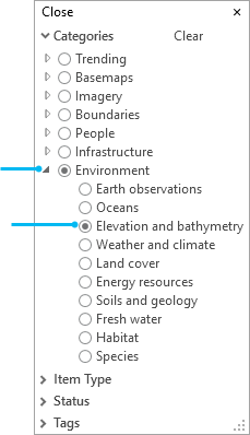 Living Atlas categories menu