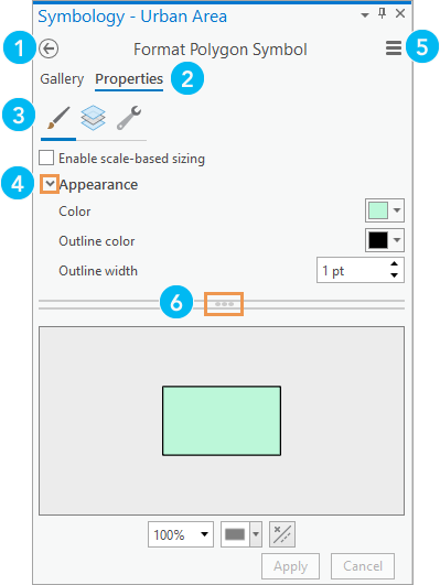 Symbology pane with marked pane controls