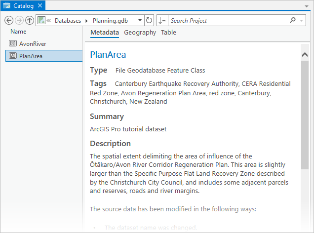 PlanArea metadata