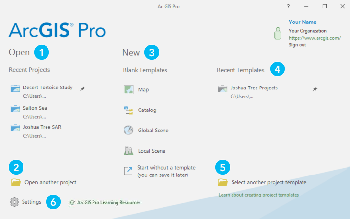 The ArcGIS Pro start page