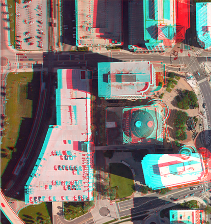 Aerial photograph displayed in anaglyph stereo mode
