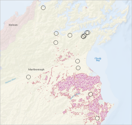 Map of campground buffers and Nassella tussock