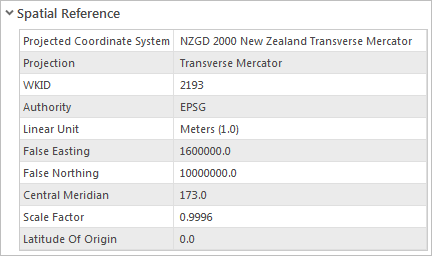 Spatial reference information in the Feature Class Properties dialog box