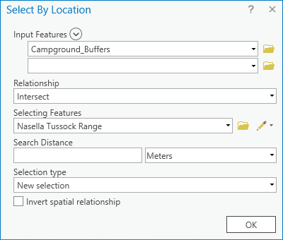 Parameters in the Select By Location window