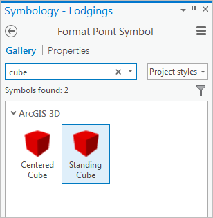 Standing Cube symbol selected in the symbol gallery