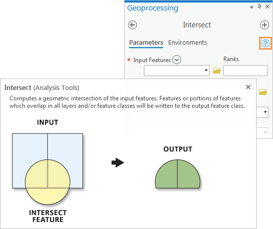 Help pop-up for the Intersect geoprocessing tool