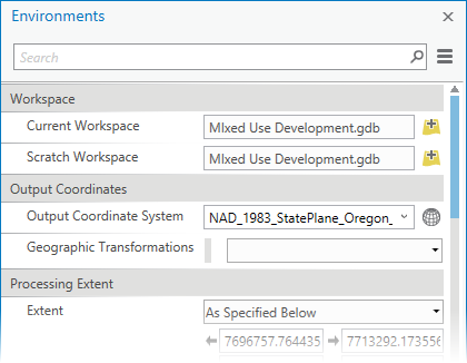 Geoprocessing environments window