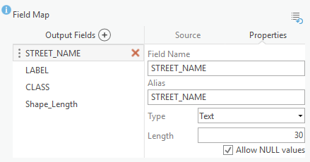 List of Output Fields in the Field Map