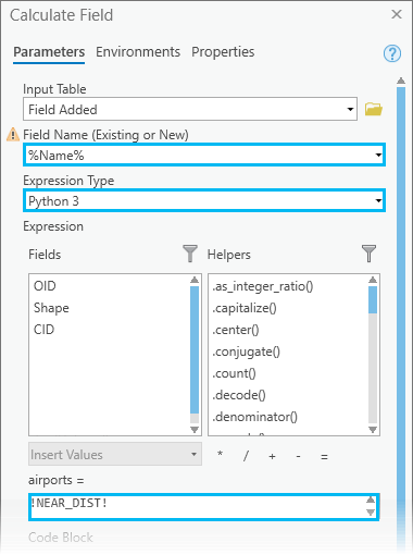 Calculate Field tool dialog box