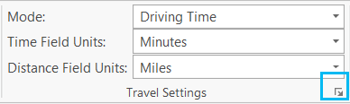 Launch Travel Mode Properties button