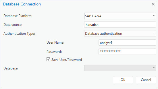 Example connection to SAP HANA database