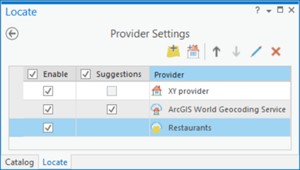 Feature service layer added to Locate Providers list