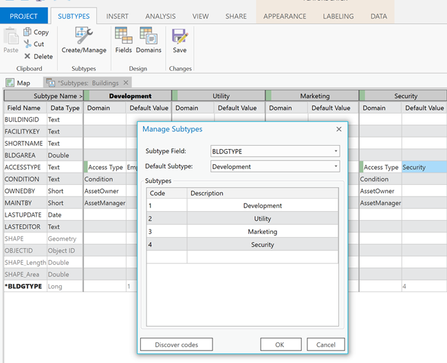 Creating subtypes on the BLDGTYPE field of the Building layer