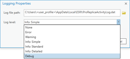 The log level can be set to debug on the Logging Properties dialog box.