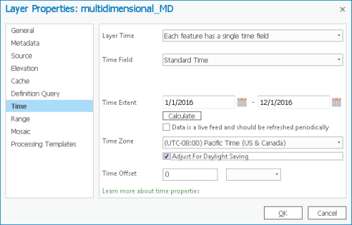 Time tab for Layer properties