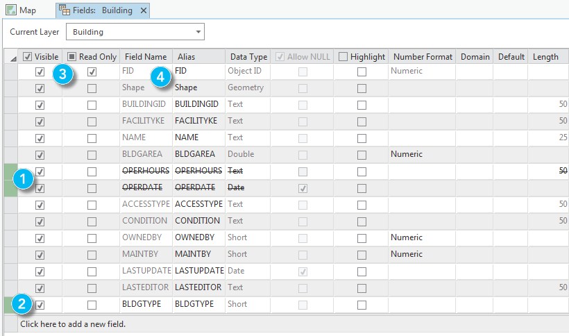 Example edits done on a shapefile in fields view