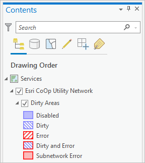 Utility network layer with dirty areas sublayer