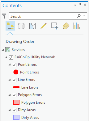 Error feature sublayers of the utility network layer