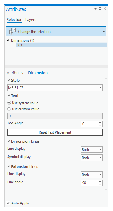 Dimension tab in the Attributes pane